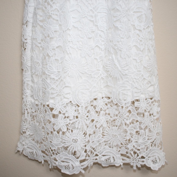 Women's White Floral Lace High Neck Dress S - Picture 4 of 8